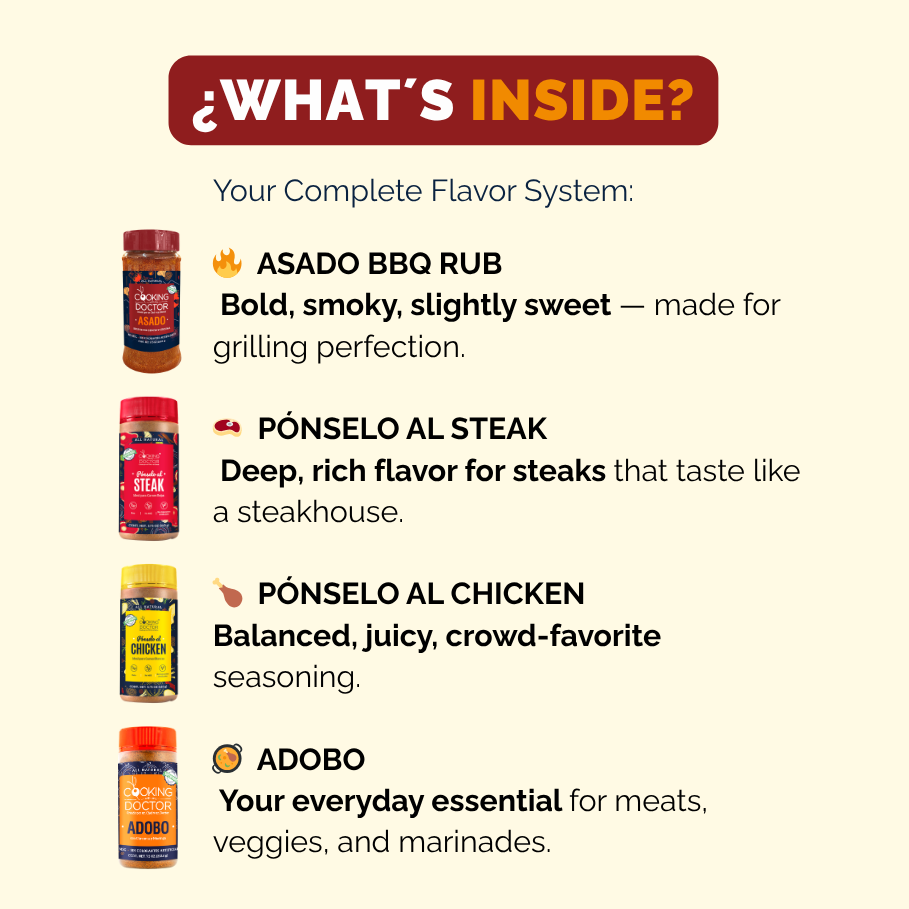 GRILL MASTER KIT - Asado BBQ Rub, Pónselo al Steak, Pónselo al Chicken & Adobo