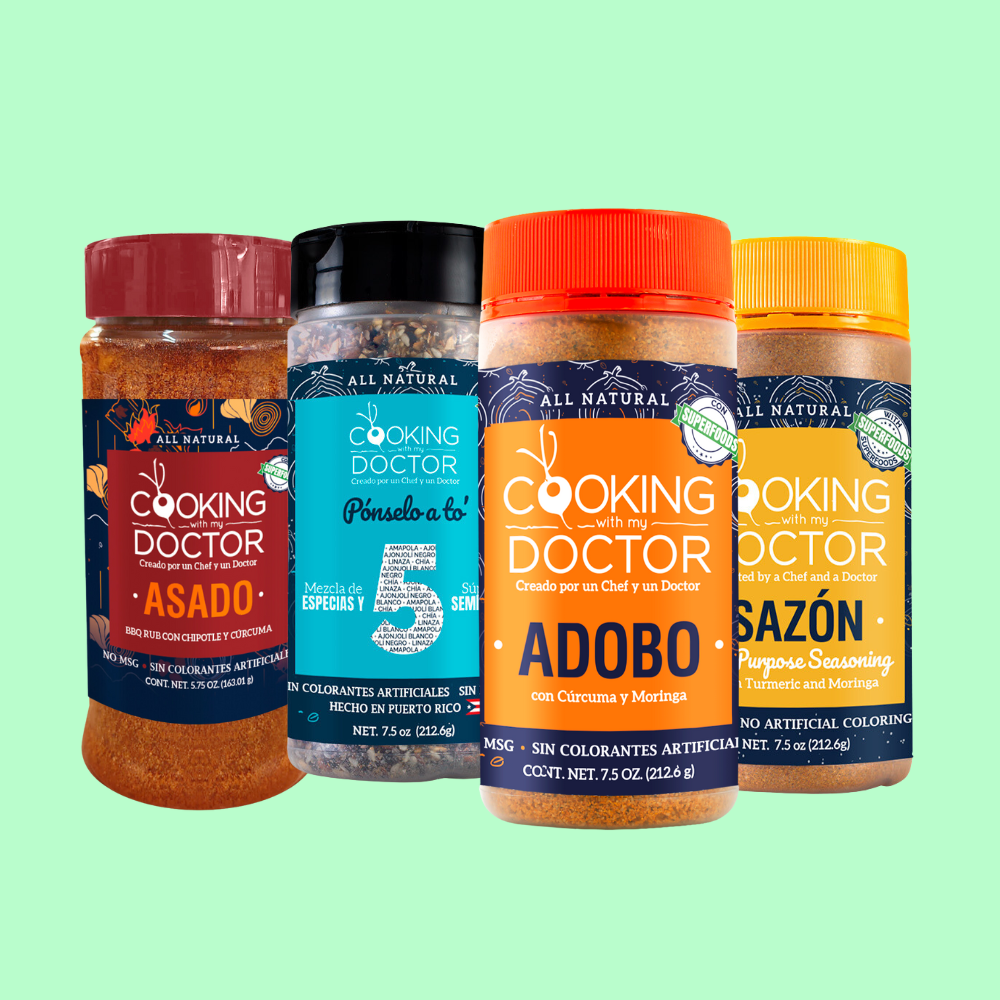PAQUETE COMBINADO DE 4: Asado, Adobo, Todo Bagel, Condimento multiuso